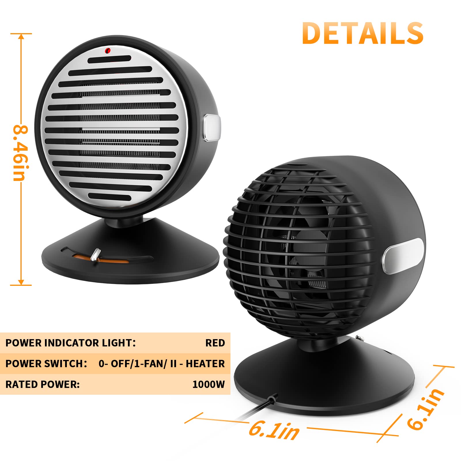 Amazon.com: Portable Heater,1000W Energy Efficient Space Heaters for Indoor  Use,Desk Heater with Adjustable Thermostat,Tip-Over and Overheat  Protection,Space Heater for Office,Home, Bedroom,Black : Home u0026 Kitchen