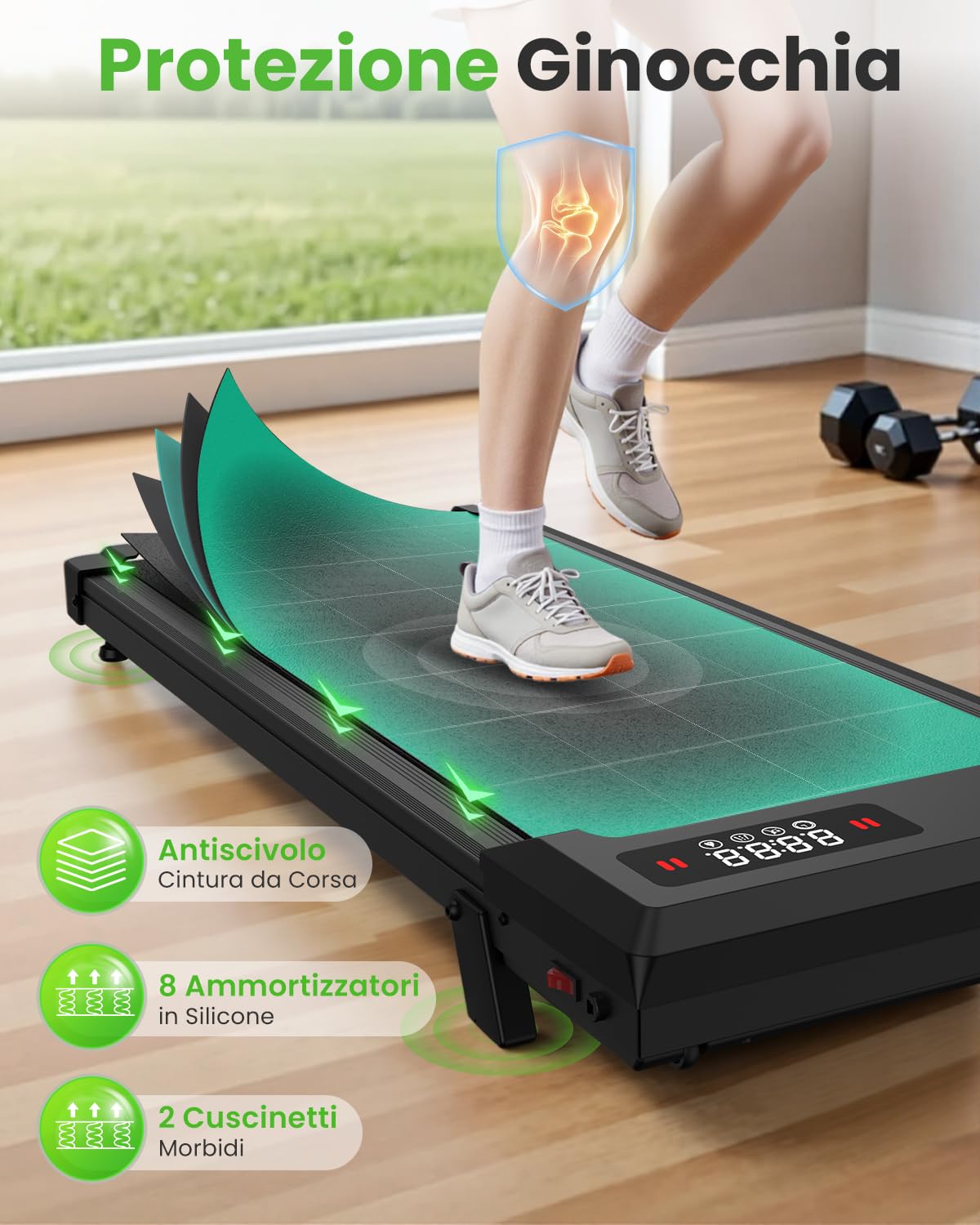 Tapis Roulant Elettrico Pieghevole Salvaspazio, Velocità Regolabile 1-8Km/H, Walking Pad 2.5HP, Nessuna installazione richiesta, Salvaspazio, Telecomando (​​Cintura di corsa 85 cm​​)
