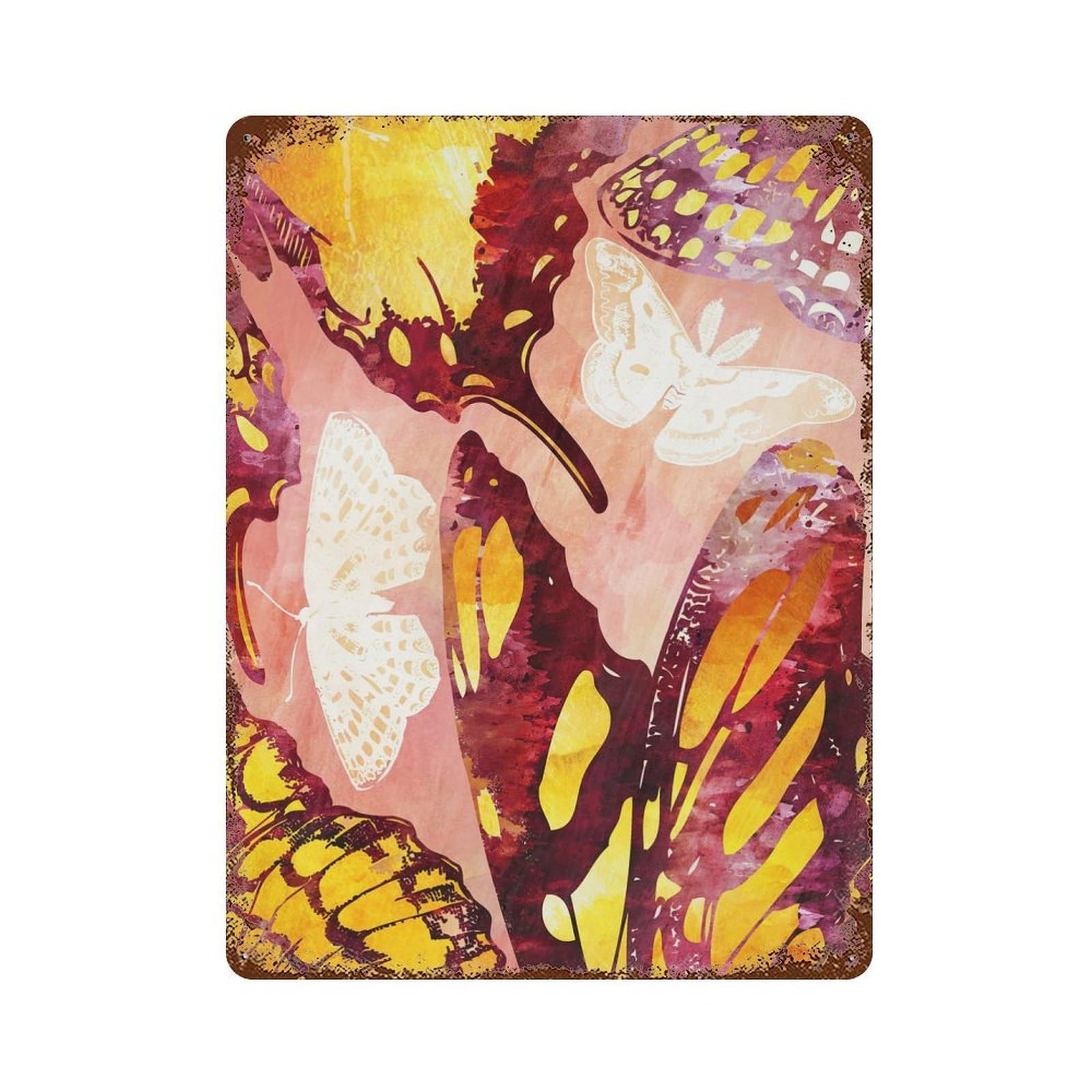 Rusty Metal Tin Sign with Butterfly Design 15.7"x11.8", for Farmhouse, Kitchen And Entryway Decor, Classic Wall Plaque