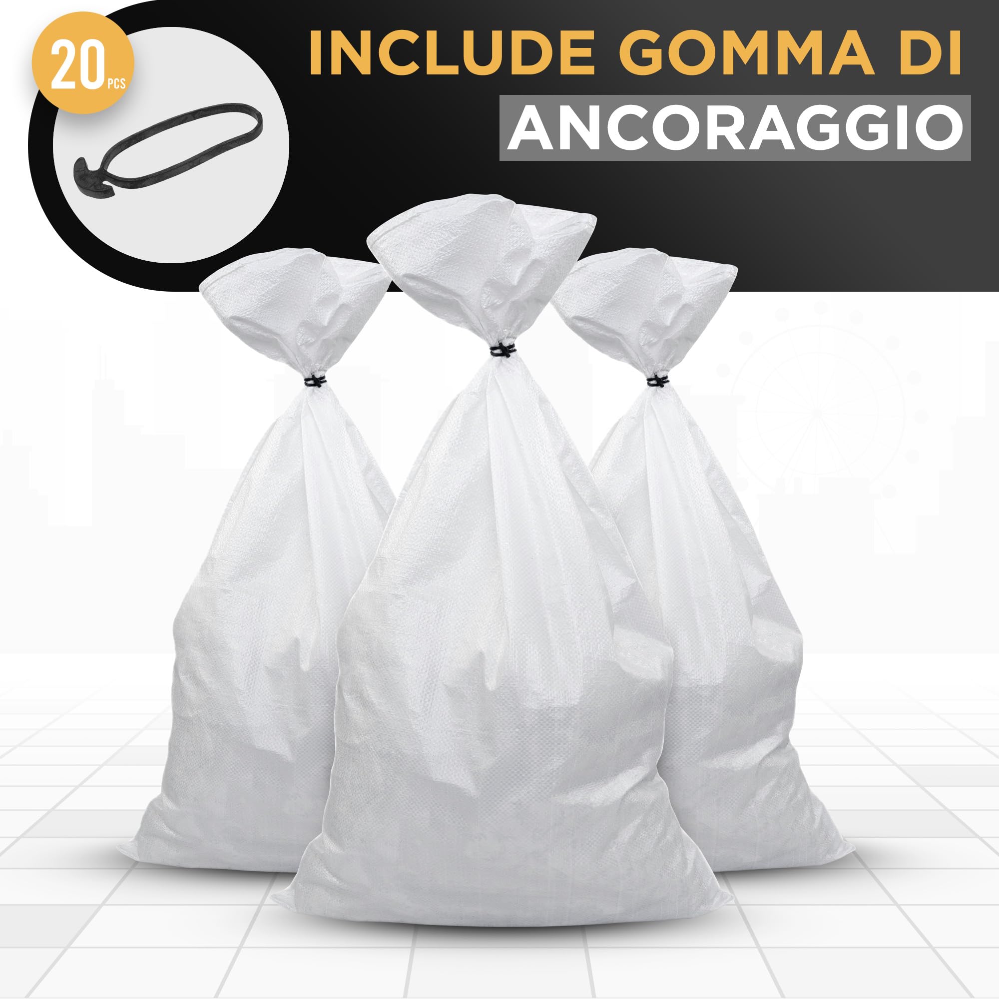 Sacchi per Macerie (20 UNITÁ) | 55 x 95cm - Resistente (55 kg) e Riutilizzabile | Sacchi in Polipropilene | Perfetto per Sabbia, Terra, Giardino, Edilizia e Foglie
