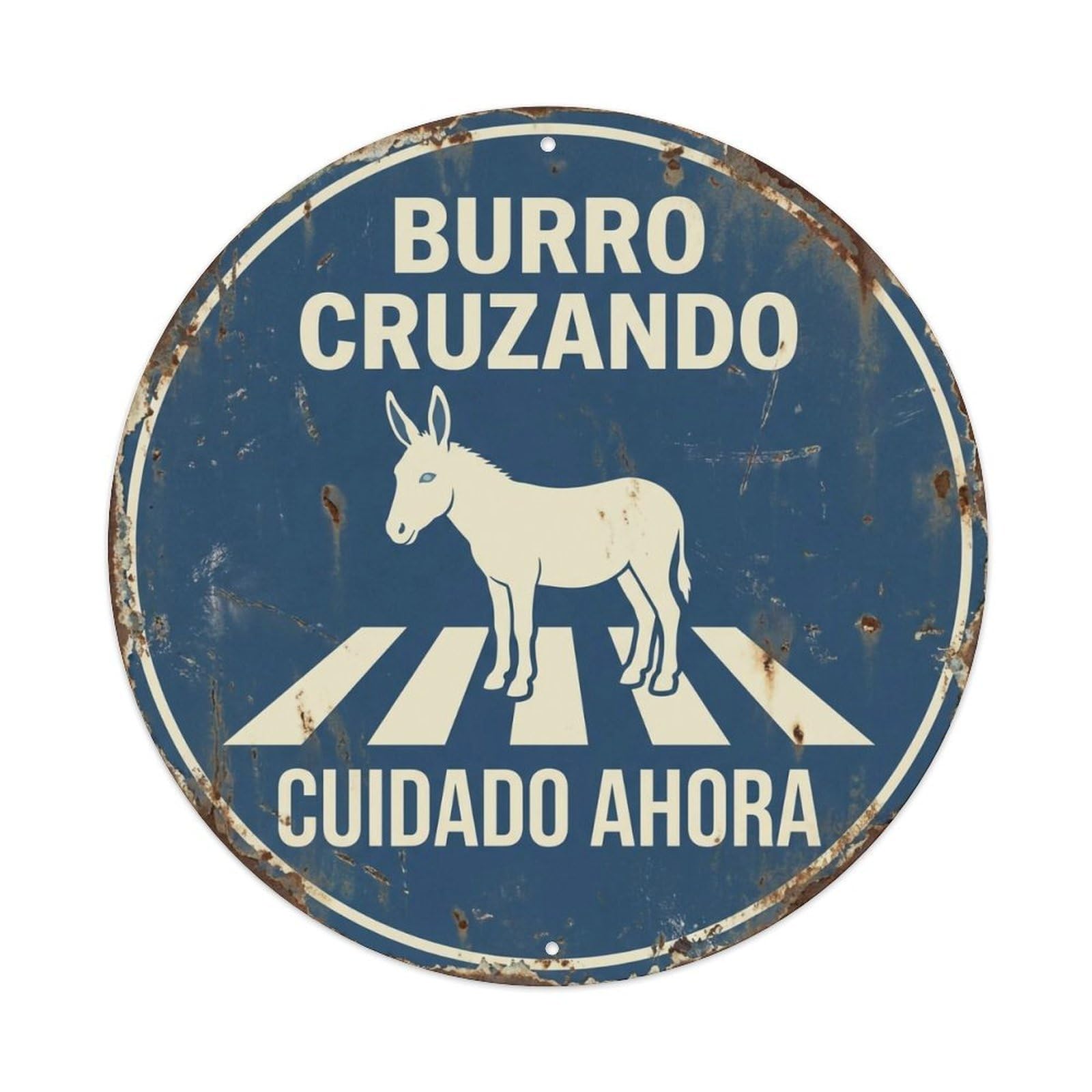 Donkey Crossing Cuidado Ahora Patina Metal Tin Sign