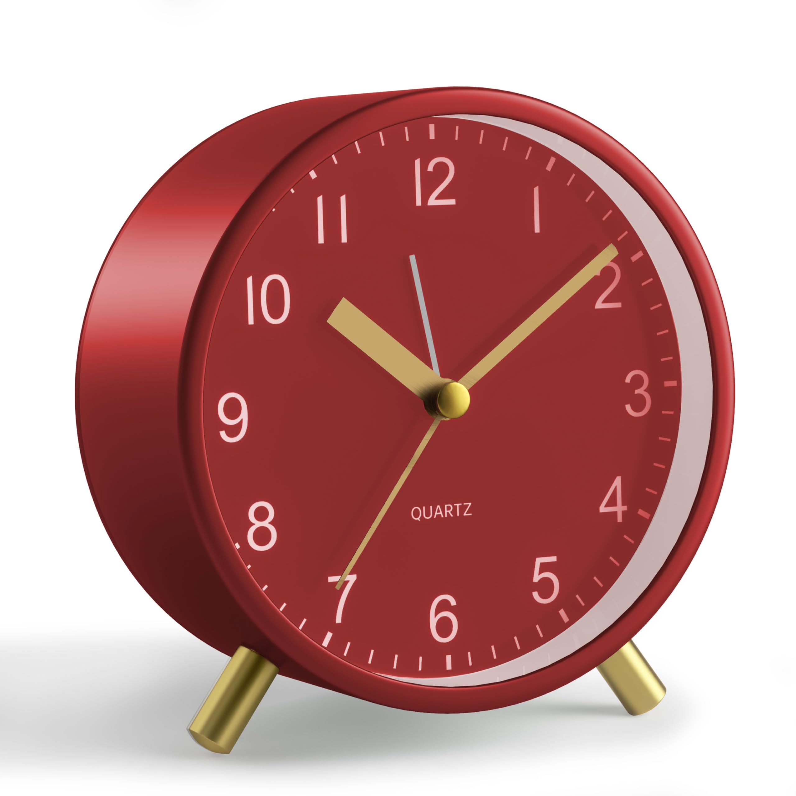 JALL Analog Alarm Clock, 4 inch Super Silent Non Ticking Small Clock with Night Light, Battery Operated, Simple Design, Easy Setting for Office, Bedroom, Bedside, Desk, Teens, Elders, Adult, Red