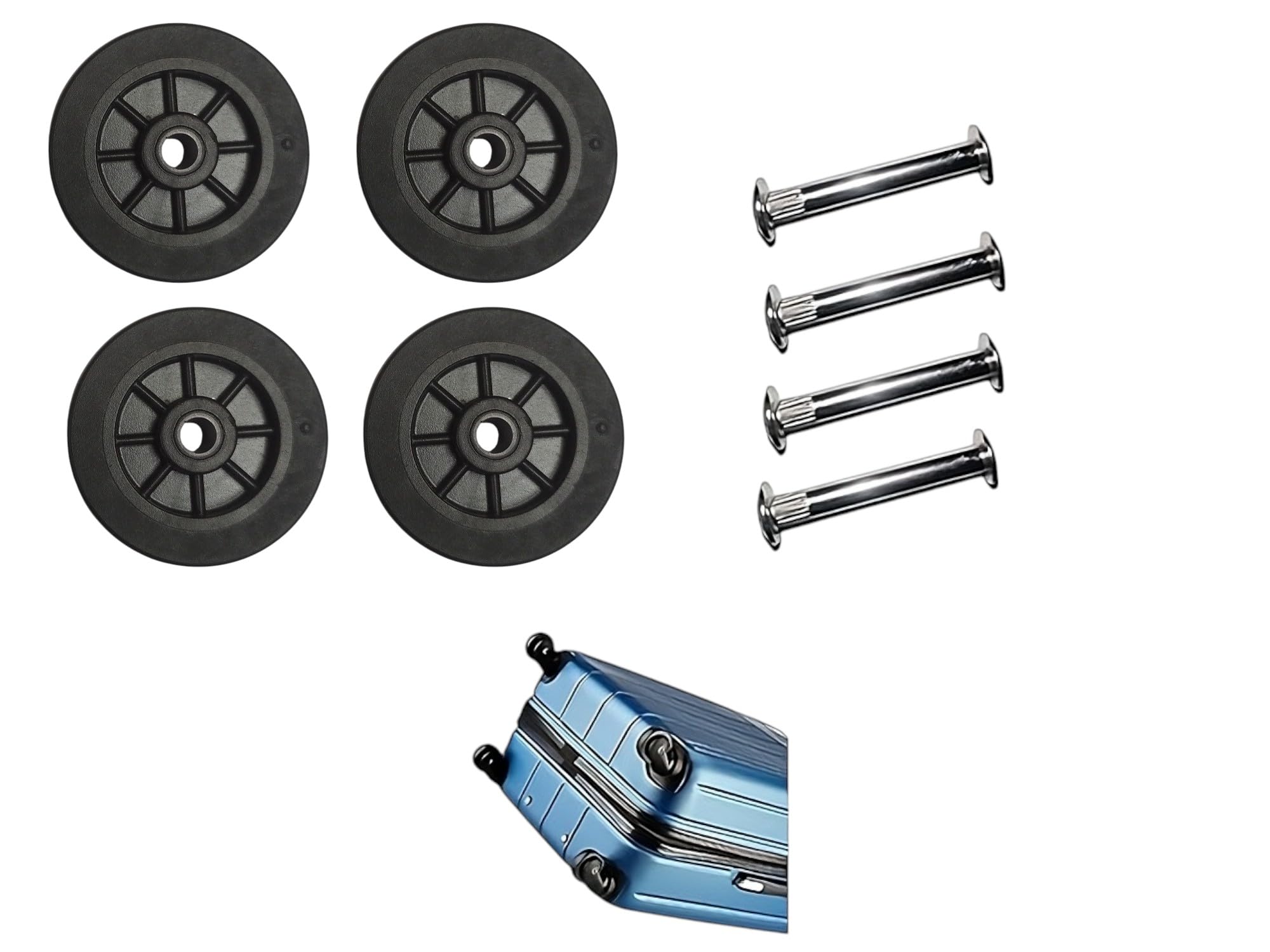PREMIUM Heavy-Duty Replacement Trolley Wheels with Rivets, High-Density Polymer Construction, Black, 4.5 cm, 4 Pack with Installation Hardware-image-13