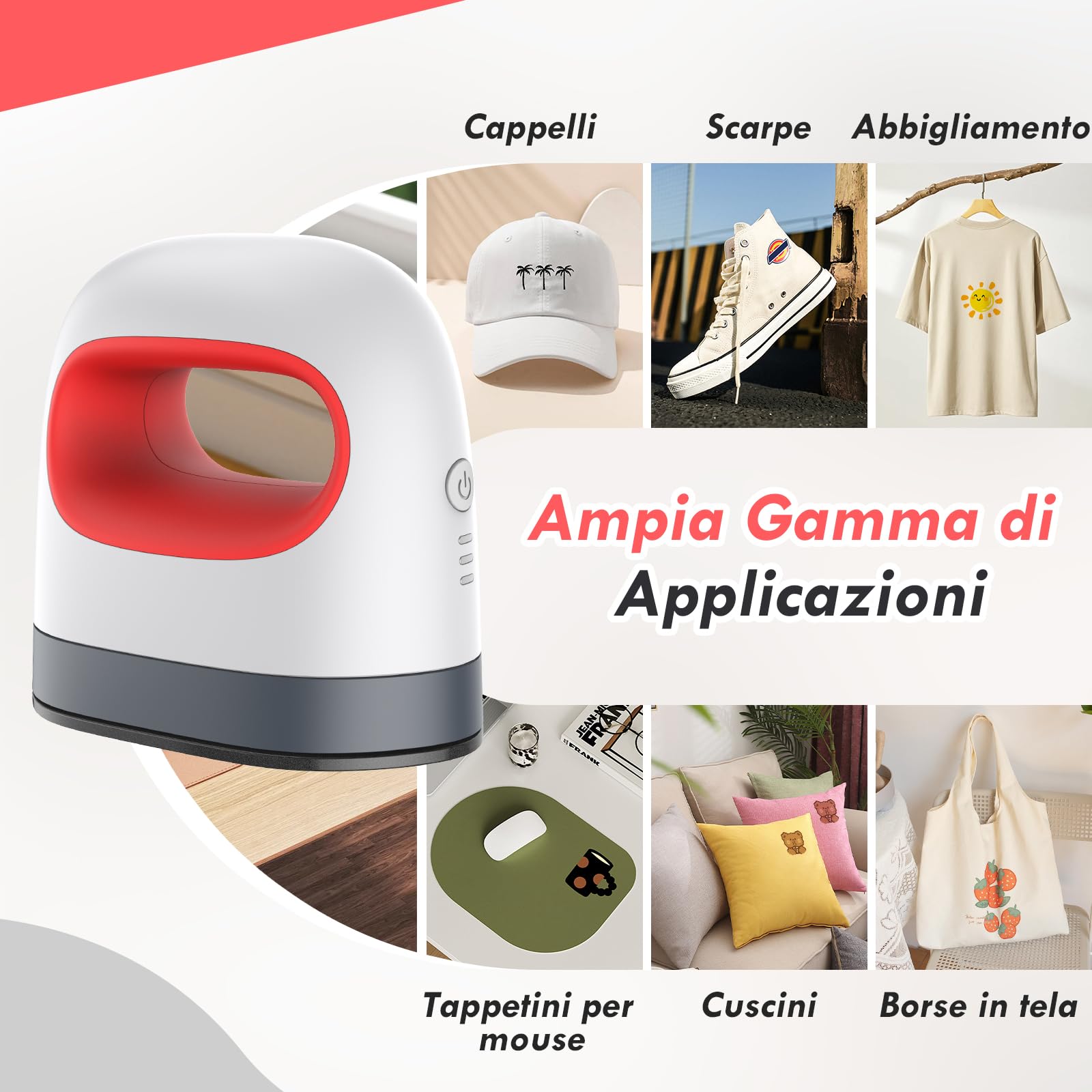 Comius Sharp Mini Pressa a Caldo, Pressa a Caldo Portatile con 3 Livelli di Temperatura, Macchina per Trasferimento Termico per Magliette, Vestiti, Borse, Cappelli (Rosso)