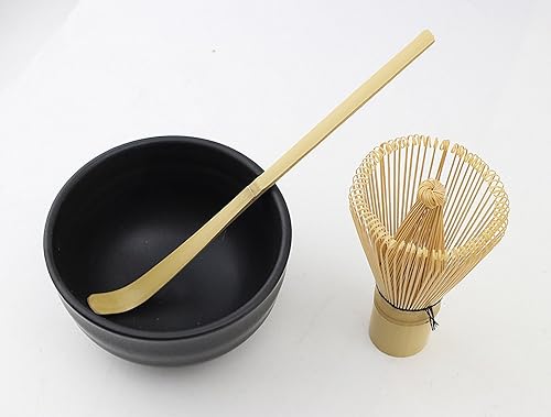 Miniatura 4 de Juego de batidor de matcha - Cepillo + cuenco de cerámica + cuchara, té verde japonés de bambú, juego de 3 piezas