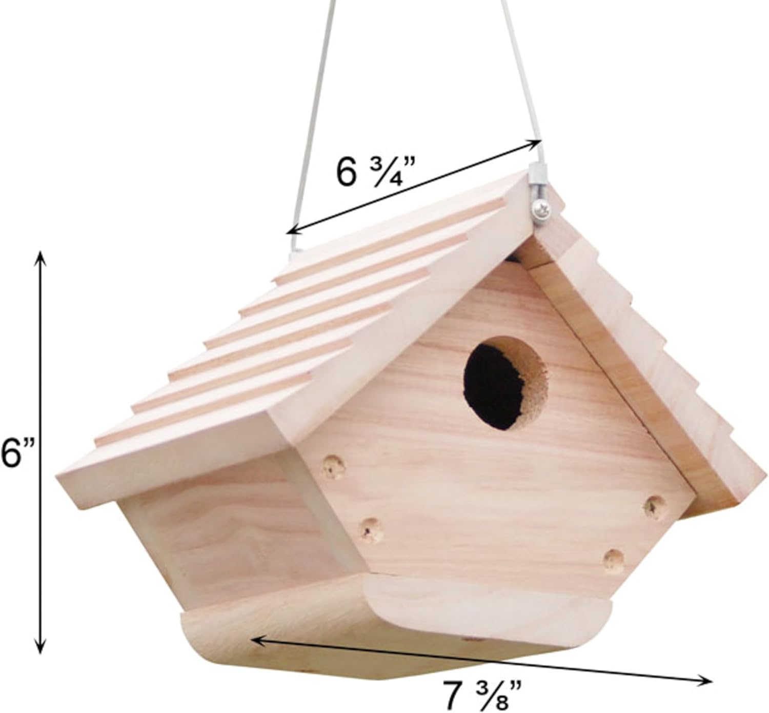 BestNest Classic Hanging Wren House Wooden Outdoor Birdhouse for Wrens & Chickadees, 1.25” Entry Hole, Pitched Roof with Overhang, Removable Base for Cleaning, Hanging Cable Included