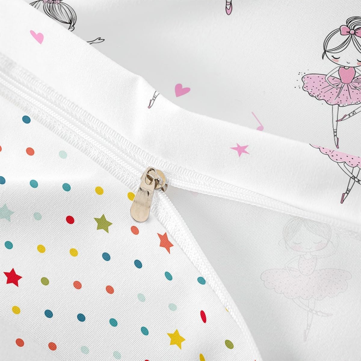 Erosebridal Kawaii Ballet Girl Bedding Set Pink Ballet Princess Comforter Cover 2pcs Cute Hearts Stars Duvet Cover Twin Cartoon Dancer Quilt Cover for Kids Bedroom Decor White Bedding, Microfiber