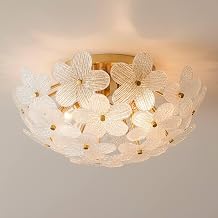 Possini Euro Design Filoli 20" Modern Semi Flush-Mount Ceiling Light Fixture Kitchen Foyer Hallway Flower Unique Gold Finish Glass Metal Bedroom Bathroom Entryway Living Room Indoor Office Small