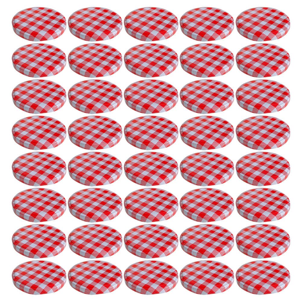 40Pcs Wide Mouth Mason Jar Lids Split Type Plaid Reusable Metal Canning Covers Jam Jar Replacement Sealing Lids for Pickles, Honey & Homemade Jelly Kitchen Storage (86mm)
