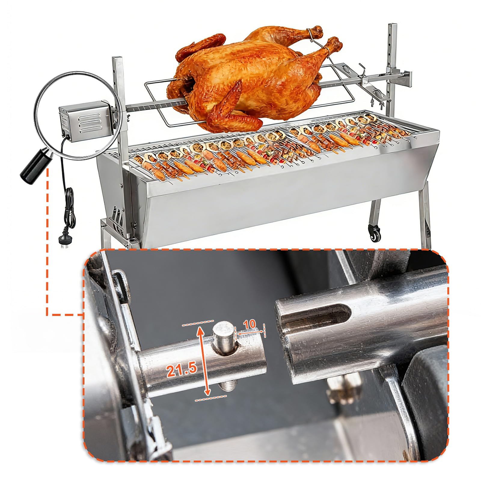 Moteur de rôtissoire 15 W – Moteur de rôtissoire pour barbecue jusqu'à 40 kg, broche de rechange universelle robuste pour rôtissoire de porc/chèvre/poulet, barbecue en plein air, camping et