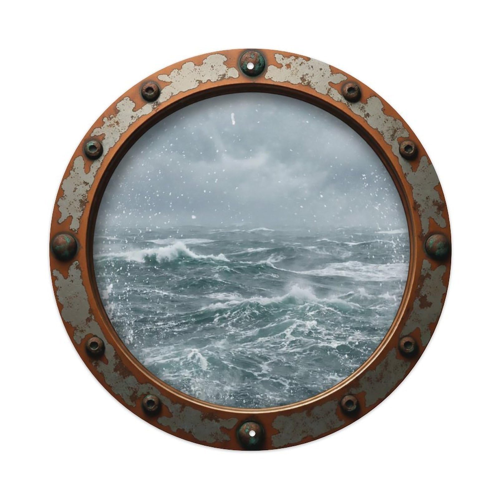 Vintage Porthole Windy Seas Nautical Window View Metal Tin Sign