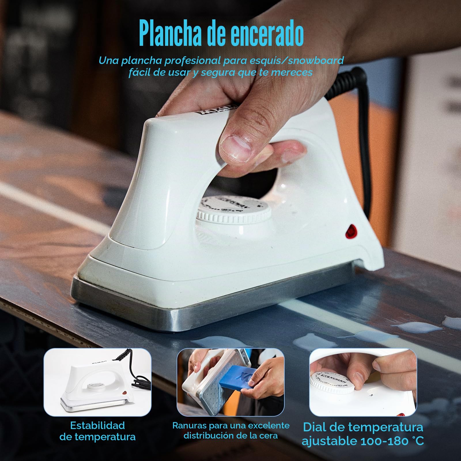 XCMAN Kit Completo de afinado y Encerado de esquís y Snowboard con Plancha de Encerado, Cera Universal, afinador de Cantos, Cepillo, rascador de Cera, Ptex