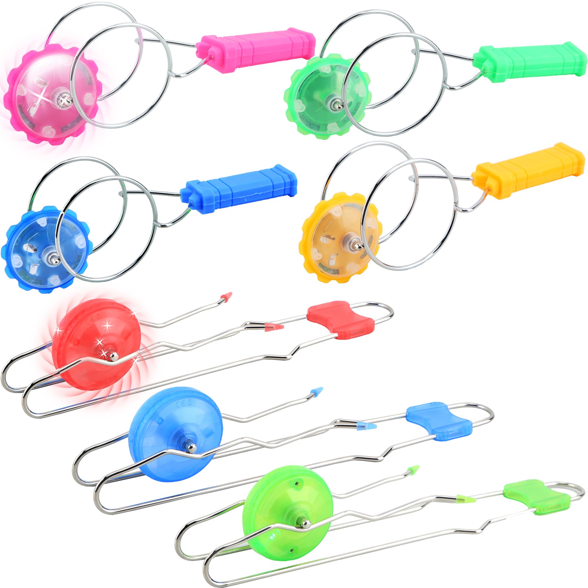 Haconba 7 Packs Retro Light Up Gyro Wheels Set Includes 3 Pcs Classic Flashing Rail Twisters and 4 Pcs Vintage Magnetic Gyro Wheel for Kids and Adults, 2 Styles