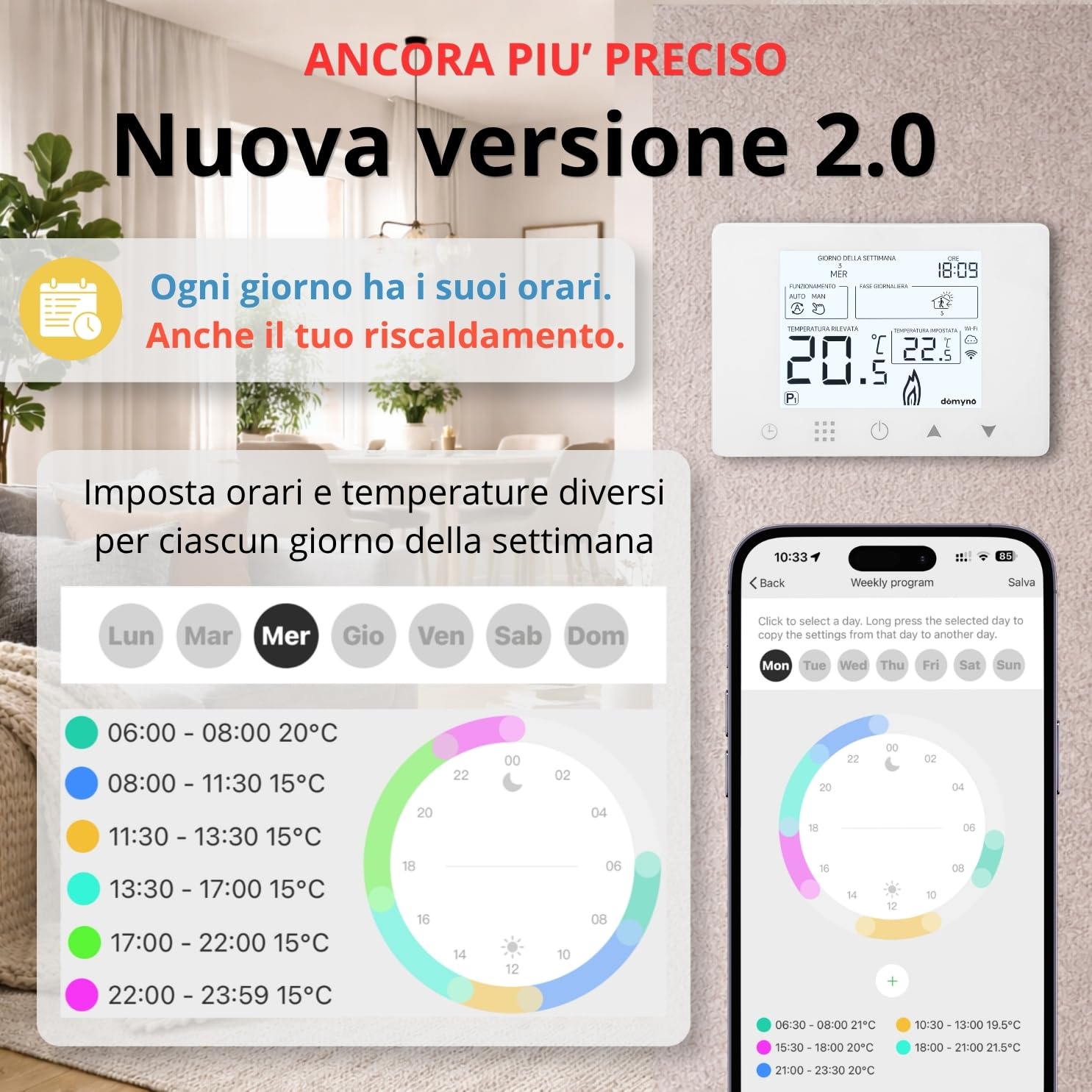 CRONOTERMOSTATO WIFI PROGRAMMABILE SMARTPHONE APP ALEXA TERMOSTATO CALDAIA DA PARETE O BOX 503 A… — immagine 2 di 15