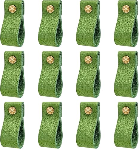 Miniatura 1 de Hiili & Kaala Pomos de cuero para cómoda, paquete de 12 pomos grises para cajones de cómoda, pomos suaves para cajones que mejoran el aspecto de los