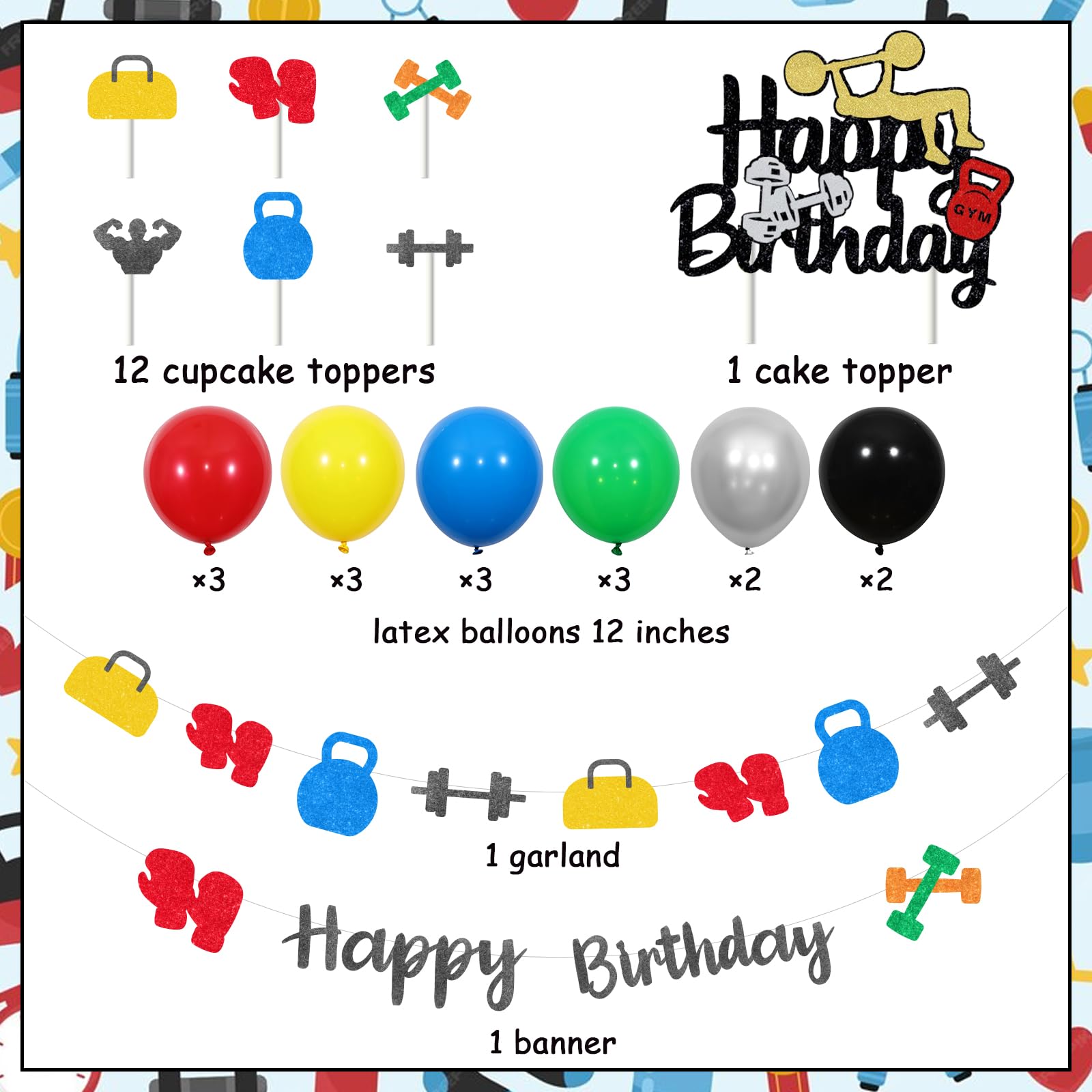 Bodybuilding Happy Birthday Banner – Schwarze Glitzer-Wimpelkette Mit „It's Me I'm The Birthday Girl“