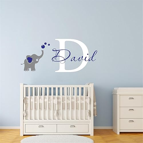 Miniatura 3 de Adhesivo de pared con nombre personalizado con elefante, calcomanía para el hogar, decoración de vinilo con nombre personalizado para niños, niñas,