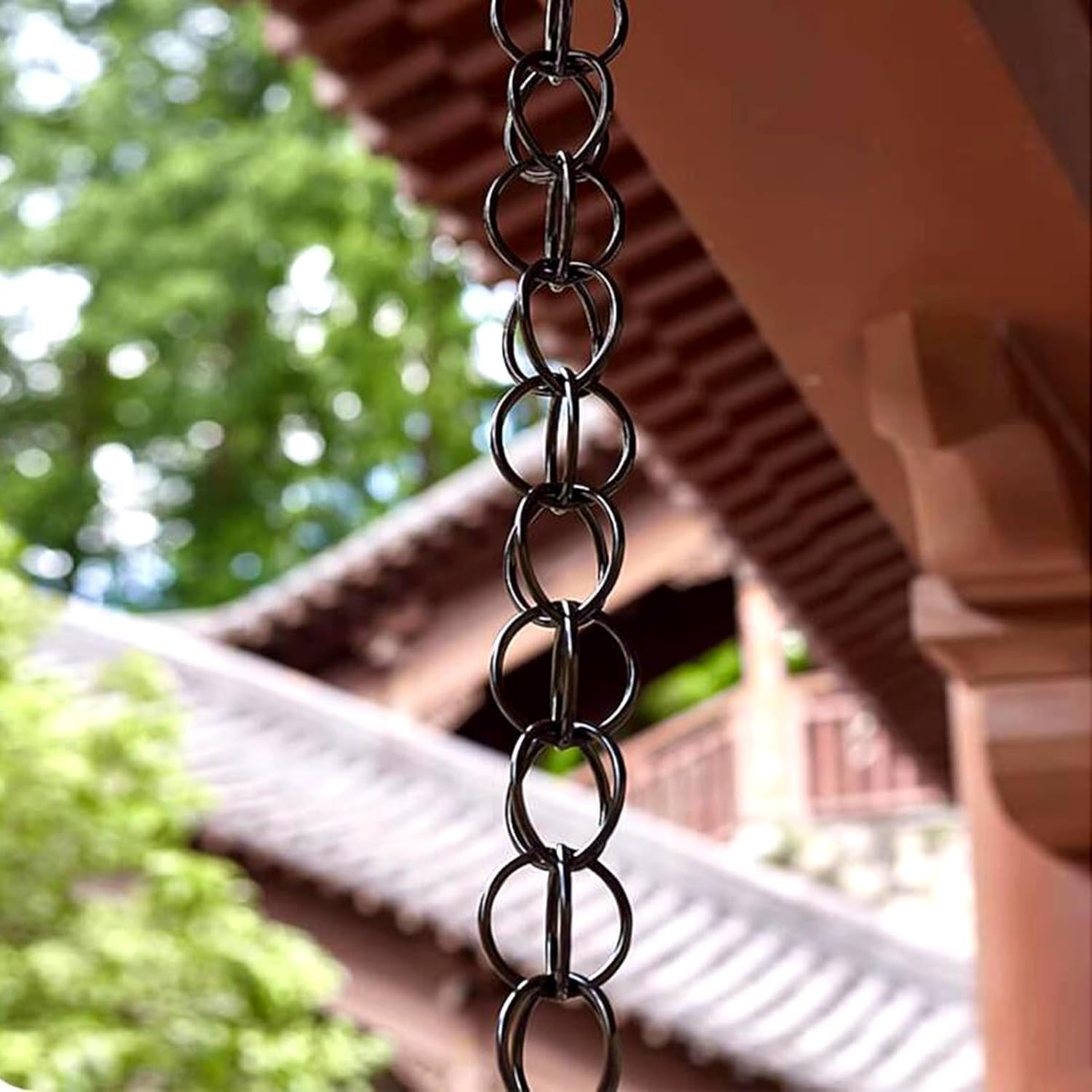 WOTZOV Ring Replacement Downspout, Twin Circular Gutter Chains For Porch Eave Drainage, Functional And Decorative Rain Catcher Chain，260cm (8.5ft)