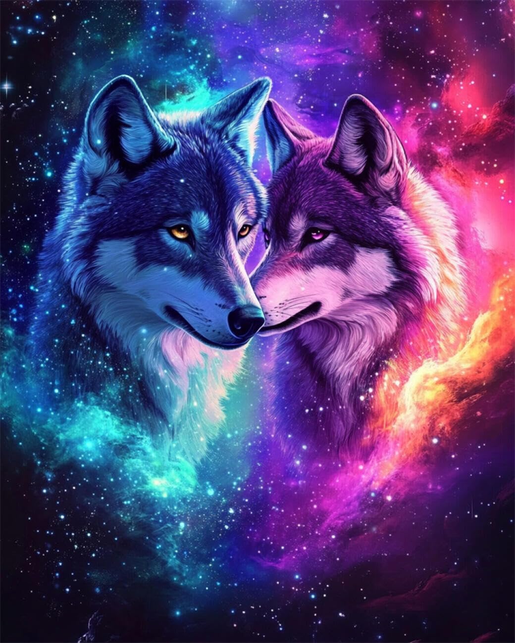 RKFLGEW DIY Seed Bead Embroidery Kits Fantasy Wolf 30x40cm