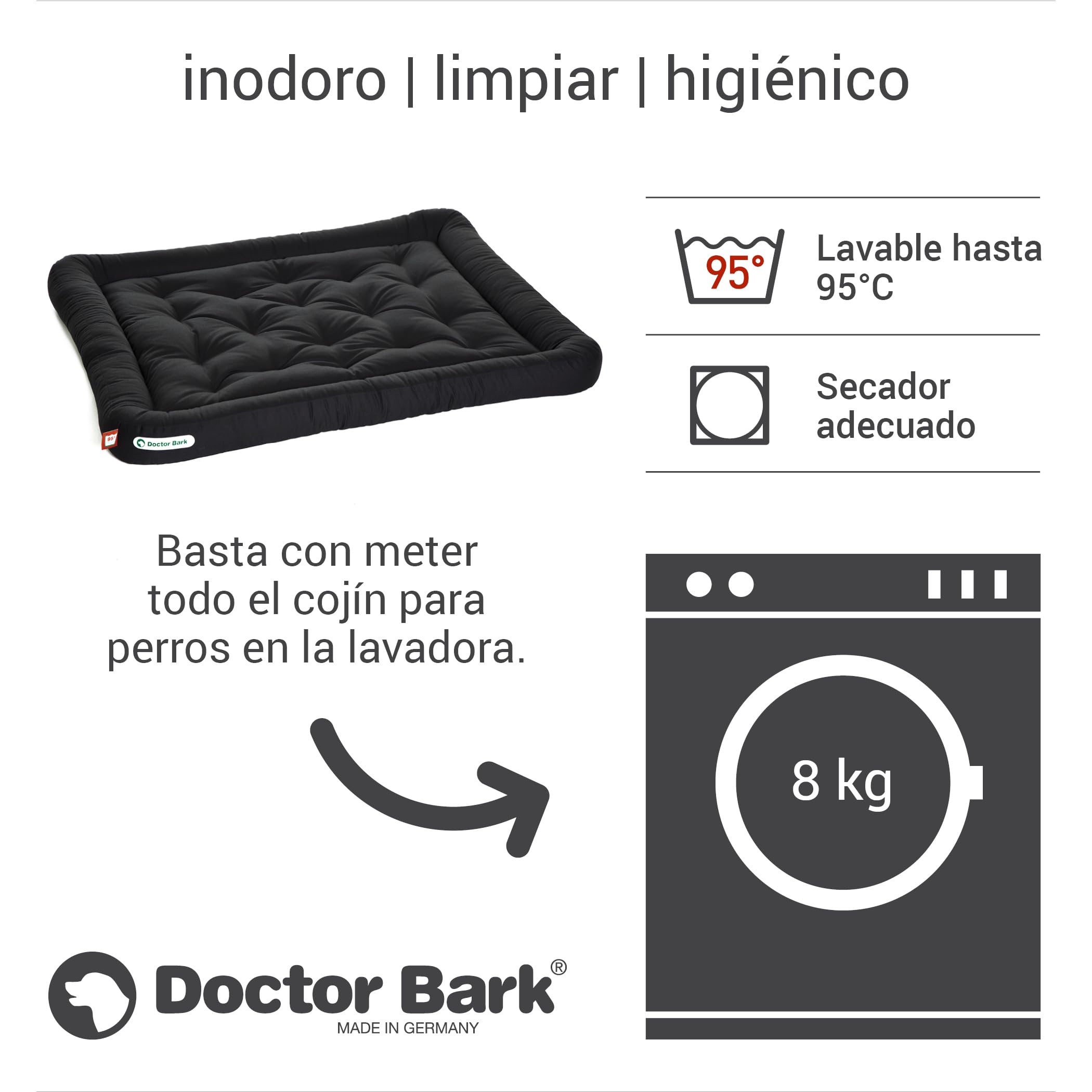 Doctor Bark Cojín para perros – Cama ortopédica para perros, lavable a 95 °C, higiénico, resistente y cómodo (XL – 100 x 85 cm, negro)