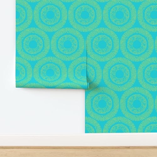 Miniatura 4 de Spoonflower Removable Wallpaper Swatch - Retro Circles Abstract Orange Yellow MCM Resort Style Custom Pre-Pasted Wallpaper