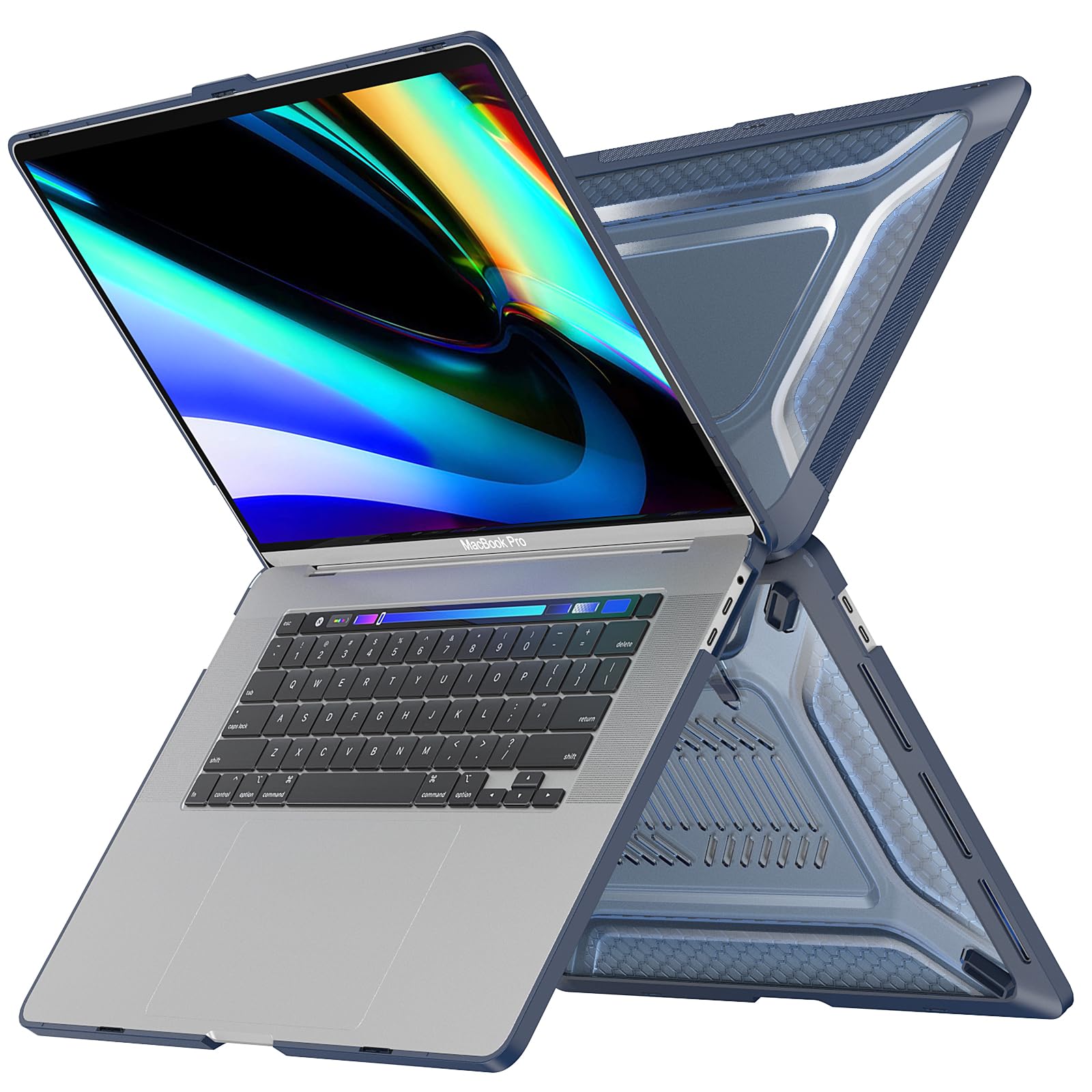 Custodia Hybird compatibile per MacBook Pro 16" 2019, guscio rigido classico in PC a nido d'ape + custodia in TPU con cavalletto pieghevole