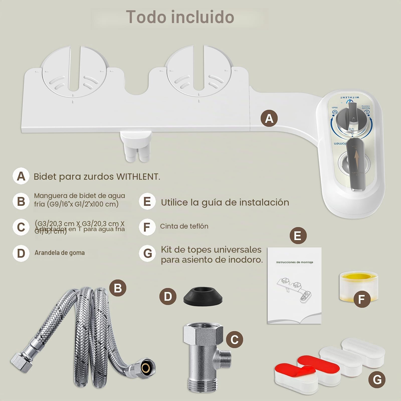 Bidet para WC izquierdo – Retráctil autolimpiable bidé no eléctrico con, boquilla doble bidé, accesorio de limpieza delantera y trasera, accesorio de inodoro (Manguera de 1 metro)