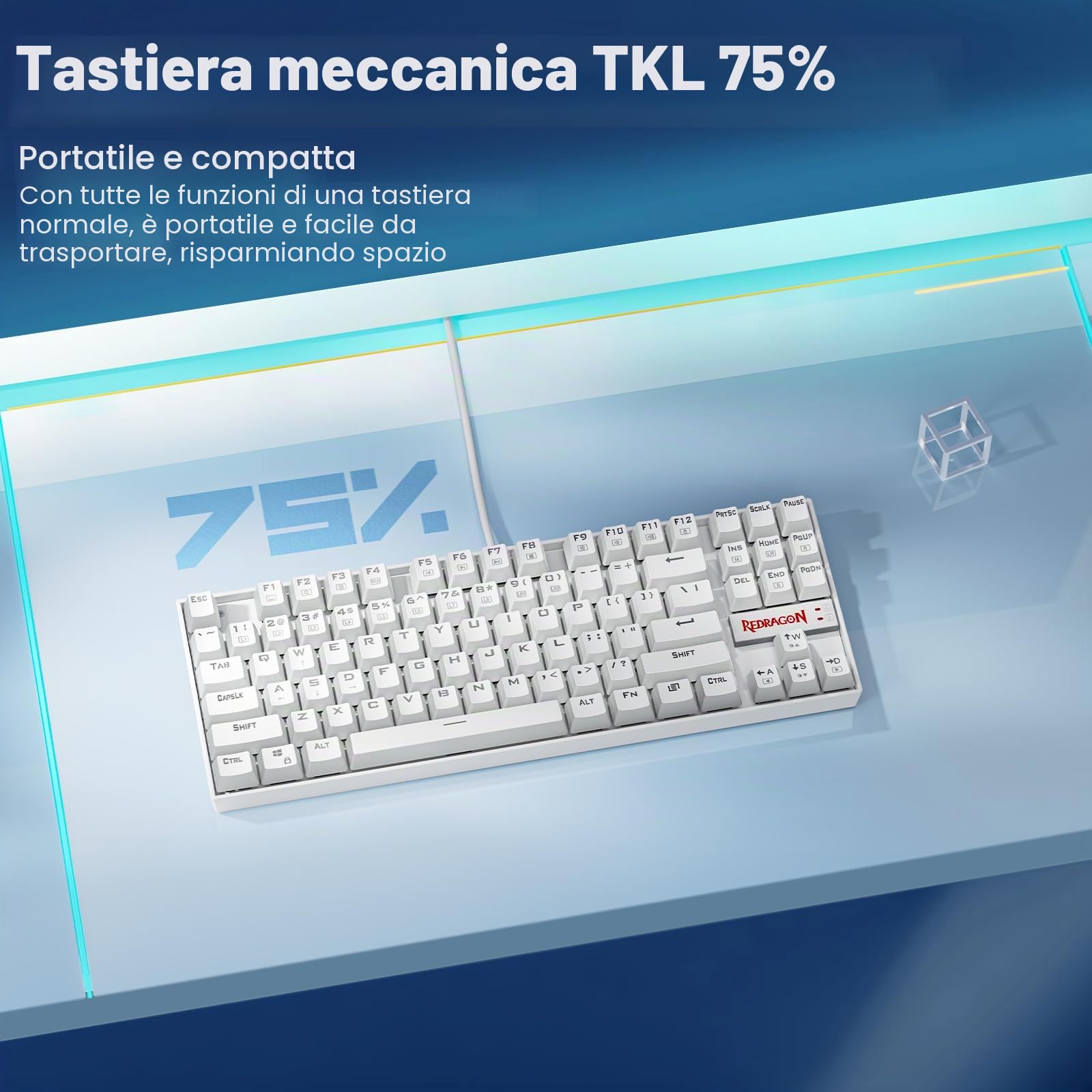 dragon K552 - Tastiera meccanica da gioco 60% compatta a 87 tasti, con cavo Kumara Cherry MX blu, equivalente per Windows PC Gamers (RGB retroilluminato)
