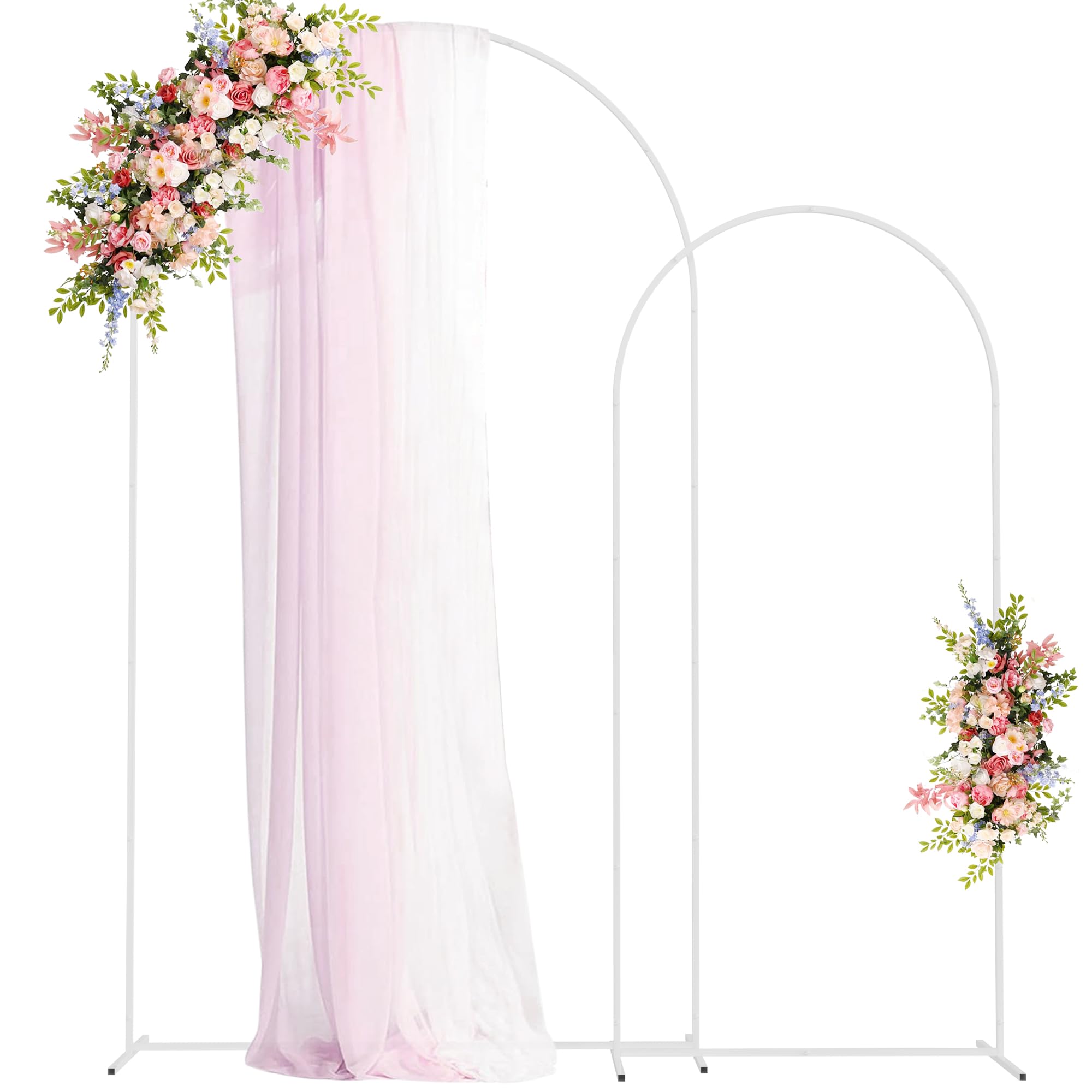 Fomcet Juego de 2 soportes de arco de metal para telón de fondo de boda, marco arqueado blanco de 7.2 pies y 6 pies para fiesta de cumpleaños, baby shower, graduación, ceremonia de graduación