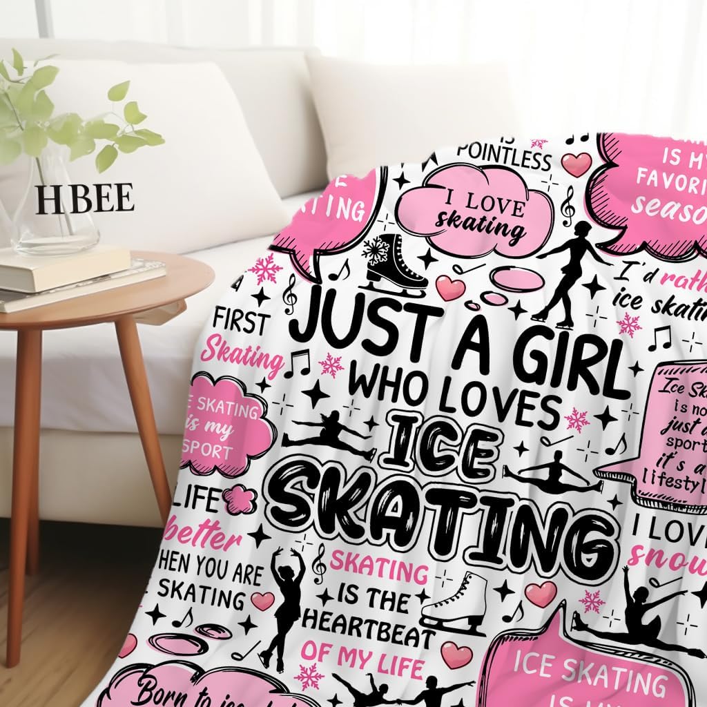 Ice Skating Blanket Gifts for Girls Women Unique Flannel Ice Skating Throw Blankets Best Ice Skates Accessories Stuff Gifts for Skater Lovers Teens Adults 50"X40"