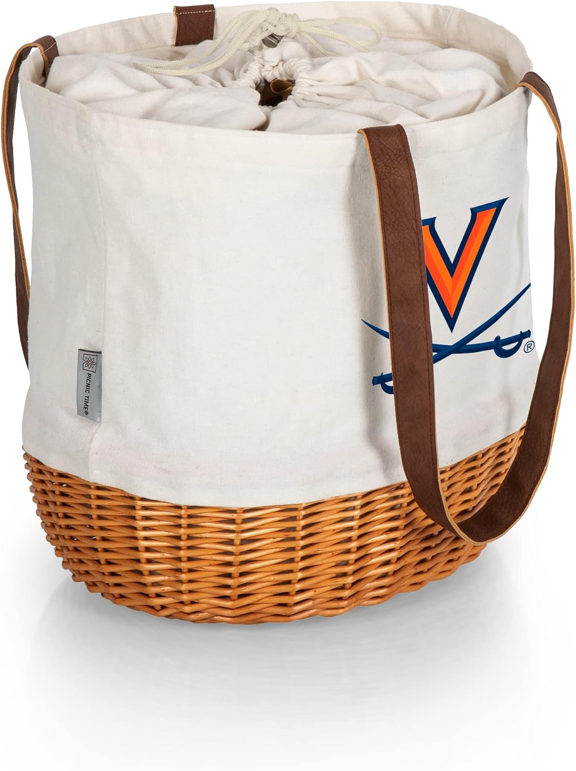 PICNIC TIME NCAA Purdue Boilermakers Coronado Canvas and Willow Basket Tote, Picnic Tote Bag, Beach Tote, (Beige Canvas)