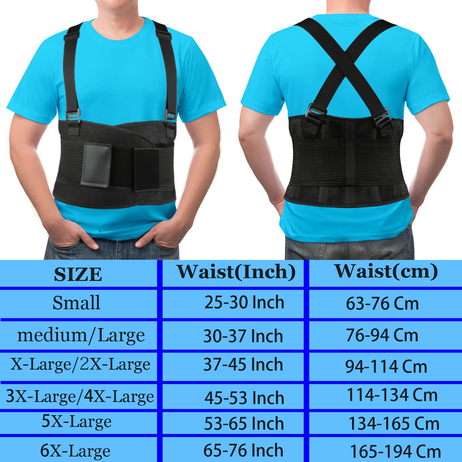 PAZAPO Back Brace Men and Women - Lower Lumbar Support for Heavy Lifting - Lower Back Support Belt with Removable Suspenders - Adjustable Back Belt for Workout, Back Pain Relief(XL/XXL(37-45 Inches)
