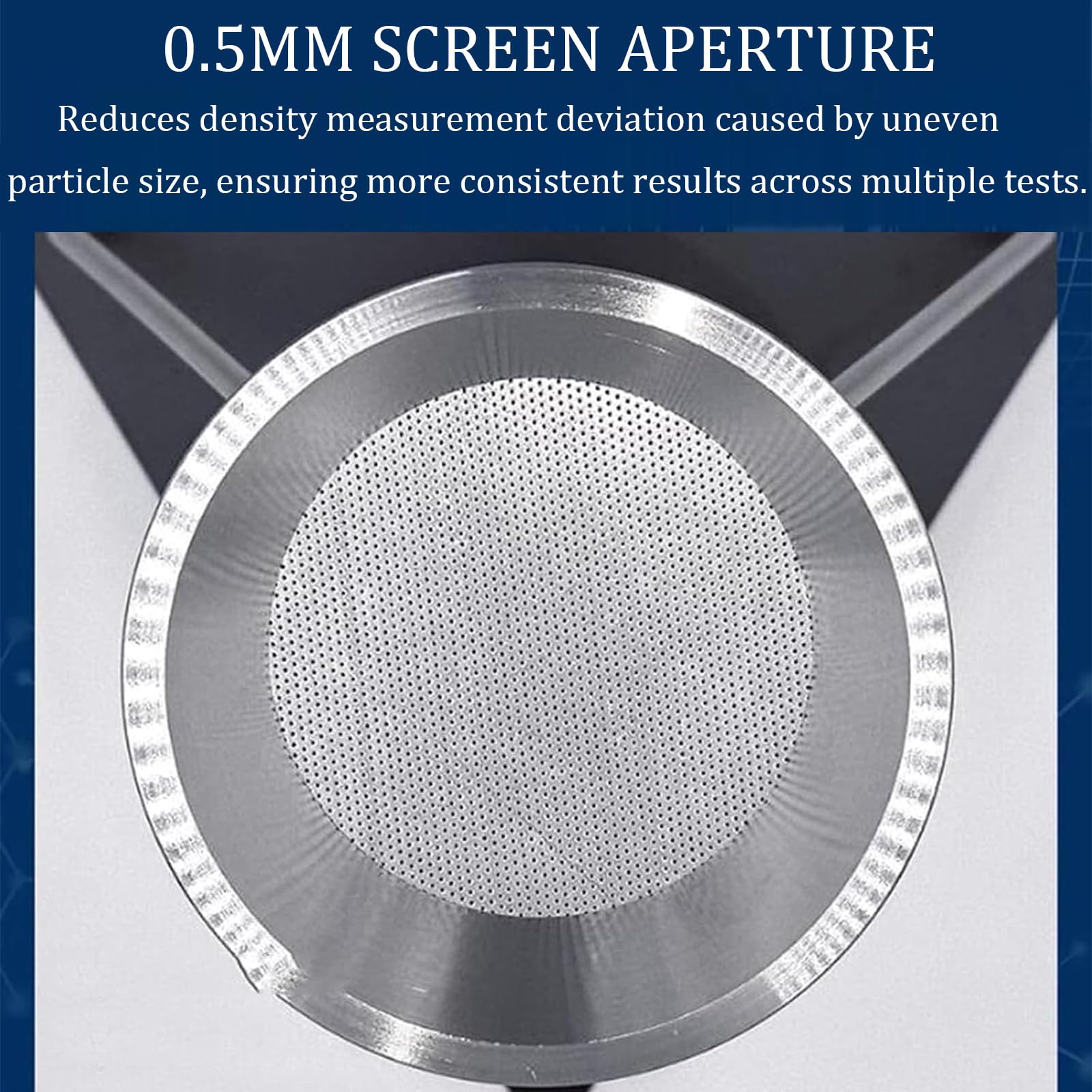 Este densímetro de Acero Inoxidable con Cilindro Graduado de 30 ml, Malla de 0,5 mm y Embudo de 15 mm con ángulo de 40° es Ideal para Pruebas farmacéuticas y químicas.