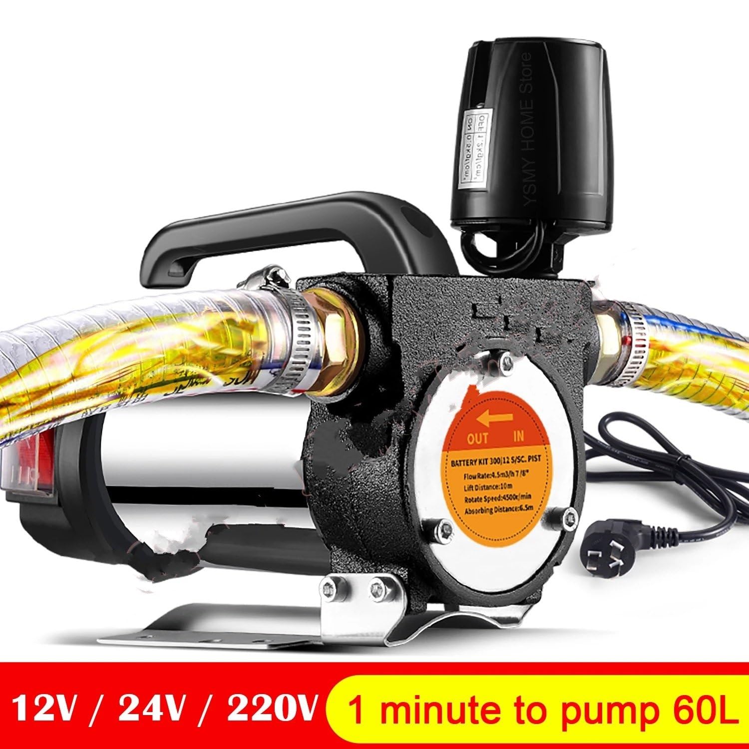 Bomba De Combustible Bomba De Aceite Eléctrica Portátil 12 V/24 V/220 V Con Parada Automática Bomba Transferencia Combustible Diésel Y Queroseno Dispensador Aceite Autocebante(220V)