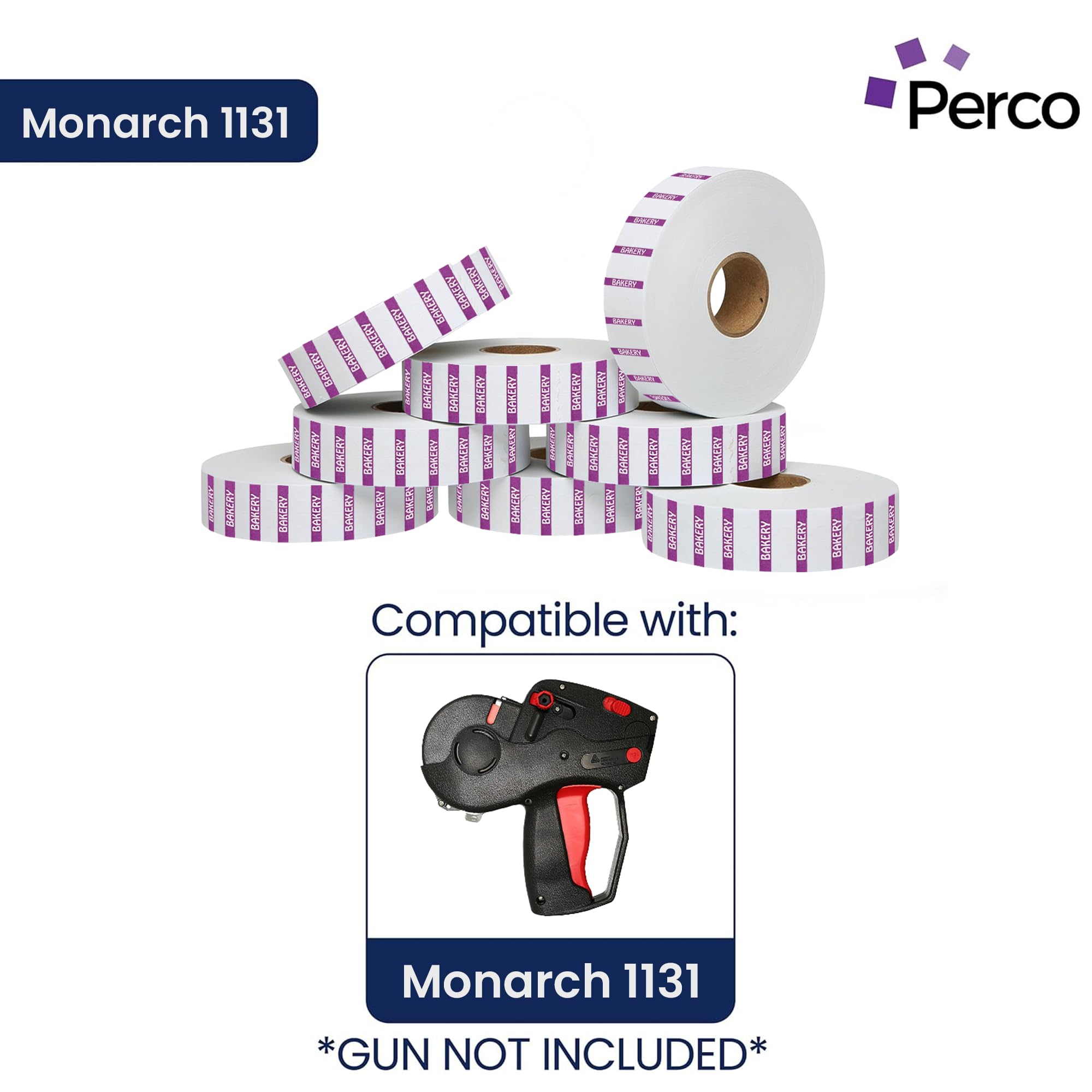 Monarch 1131 Étiquettes de boulangerie blanches à impression inversée violette – 8 rouleaux, 1 pochette, 20 000 étiquettes pour pistolets de prix et de date Monarch 1131 – avec design inviolable pour