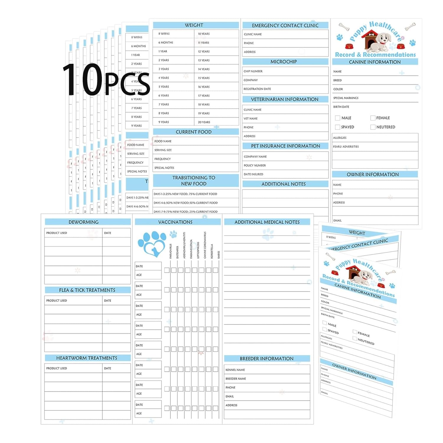 Pop Resin 8.3 x 11 Inch 25 Pack Dog Record Cards Puppy and Canine - Puppy Record Cards for Doggy Medical Care - Image 3