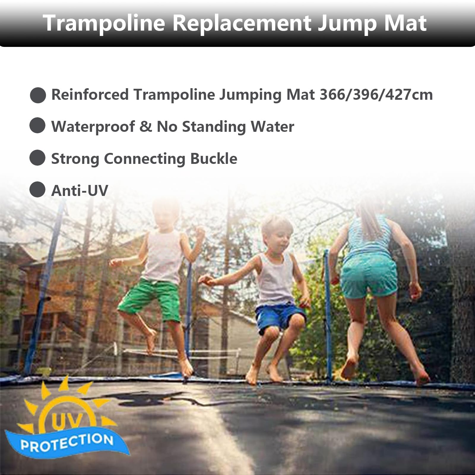 Tapis de Saut Trampoline Ø 366cm 396 427cm, Toile Trampoline Tapis de Saut de Remplacement pour Jardin Trampoline, Cousus 8 Fois Résistants Aux UV 16.5 cm Ressorts, Résistant Aux UV