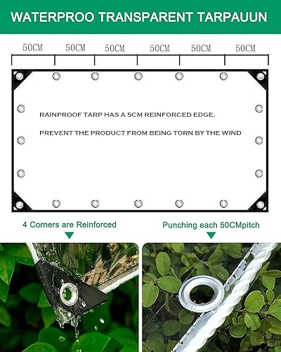 Miniatura 4 de Lona impermeable transparente de 8 x 10 pies, 14 mil 14.11 ozm, cubierta de lona de vinilo transparente de PVC resistente con ojales, persianas