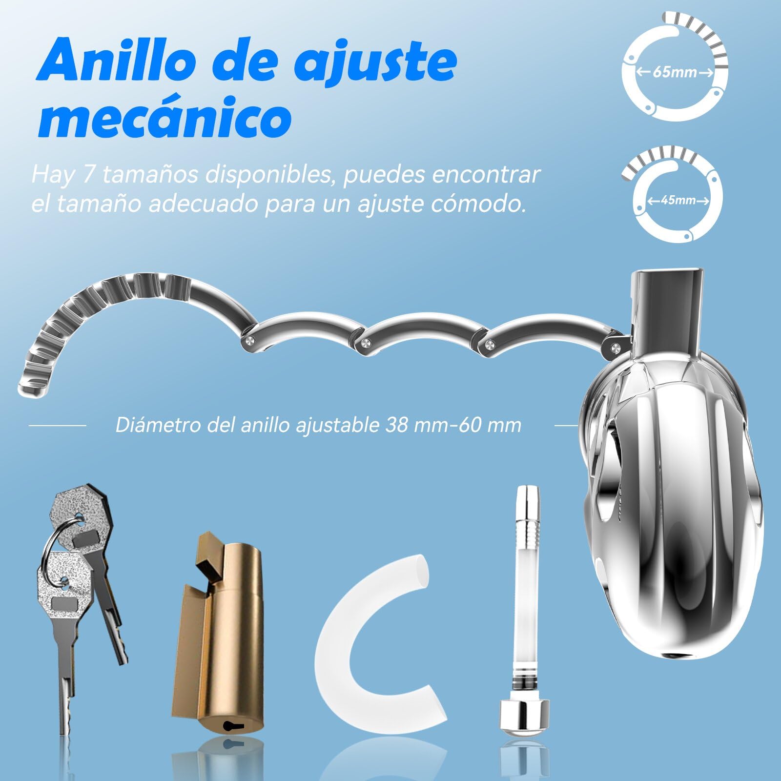 Jaula de castidad masculina juguetes sexuales para adultos Chastity cage jaula de pene Himitsuna grande y ligera con catéter uretral suave y 7 tamaños ajustables, equipo de bondage BDSM para hombres