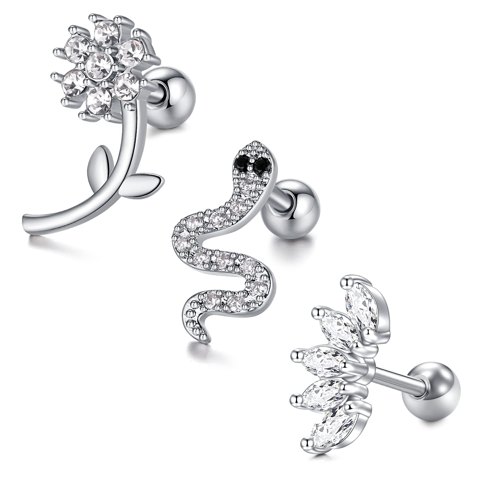 LAURITAMI 16G Pendientes Oreja Cartilago Acero Quirurgico Piercing Helix Tragus Hombre CZ Diamante 6mm Lobe Conch Piercing