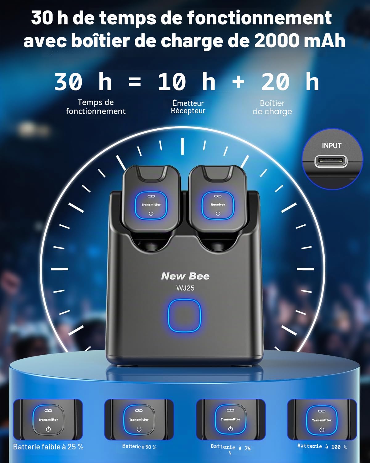 Système de Guitare Sans Fil 5.8GHz, 6 Canaux, Récepteur Émetteur Rechargeable 2 Types de Prises pour Batterie, Clavier Numérique, Violon Électrique, Guitare, Basse