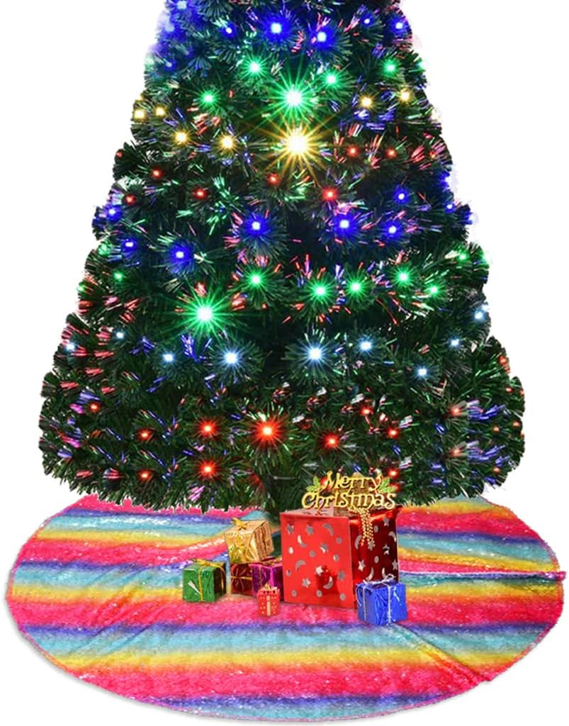 Sequin Tree Skirt Rainbow 24 Inch Round Christmas Tree Decoration Xmas Tree Skirt Wedding Party Decor Glitter Tree Skirt Tree Skirt for Christmas (24 Inch, Rainbow)