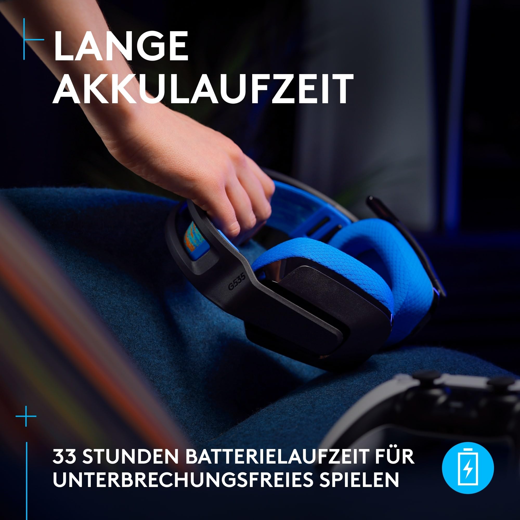 Logitech G G535 Lightspeed Wireless Gaming Headset On-Ear-Kopfhörer 33h Akku PS5 PS4 PC USB-C Schwarz Blau