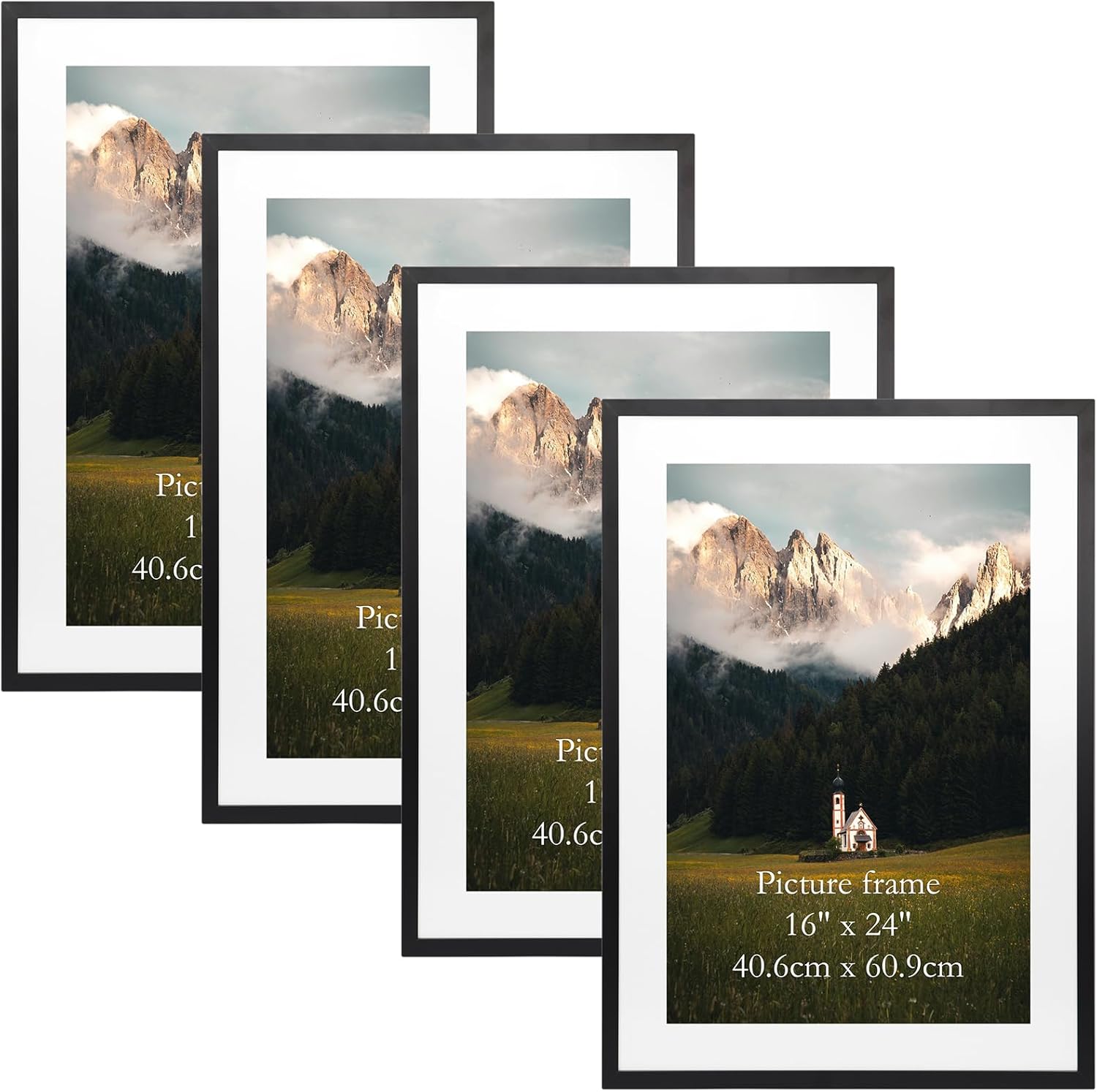 Giftgarden 16x24 Picture Frame with Mat Set of 4, 20x28 Frame Matted to 16x24 Poster for Wall Hanging, Black 20x28 Black