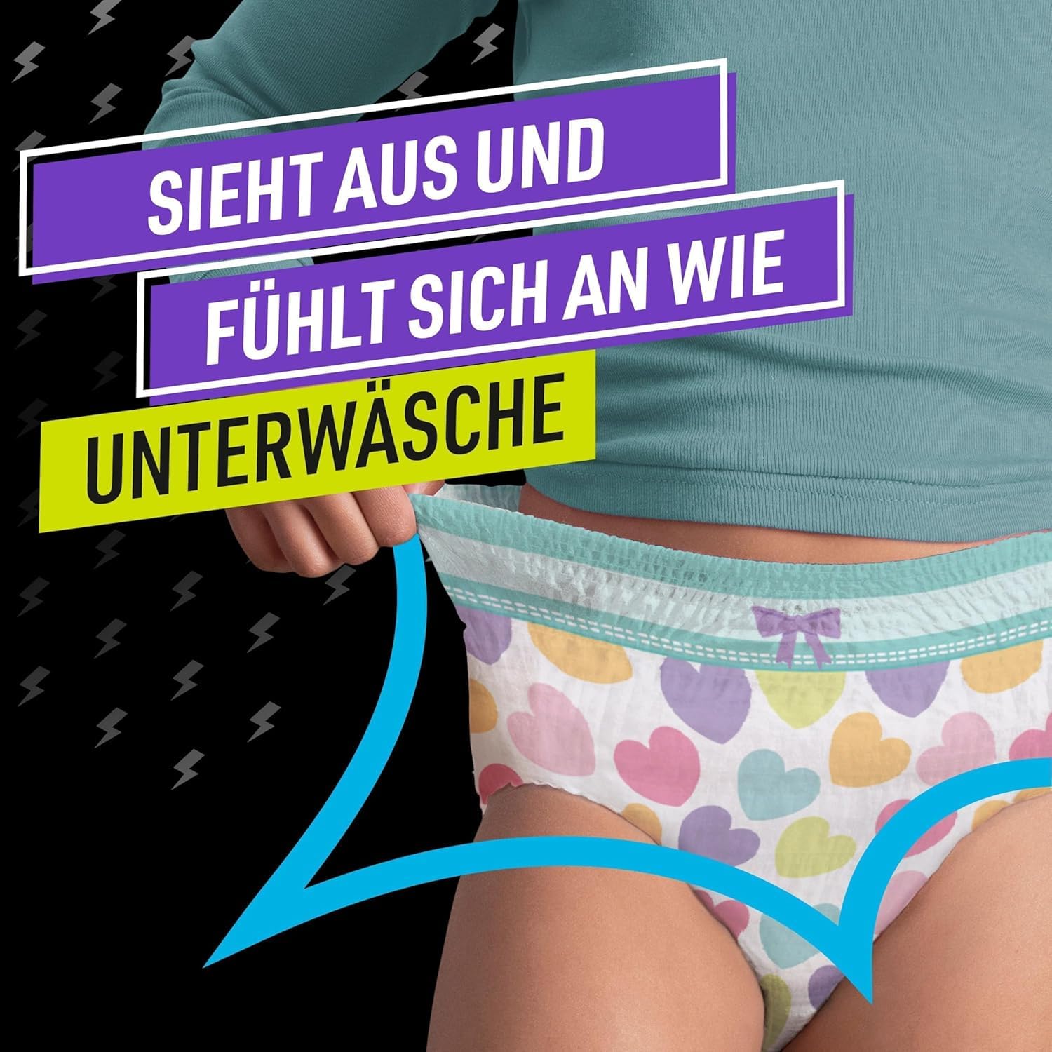 Ninjamas Pyjama Pants Herzen, 9 absorbierende Nachthöschen, 8 Jahre, 27kg-43kg, Auslaufschutz für die ganze Nacht