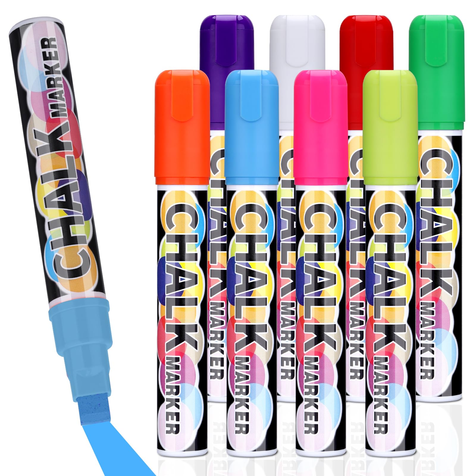 JIANTA Penne a Gesso Liquido Jumbo 8 Colori Gessetti Lavabili per Finestra 10mm Pennarelli per Lavagna