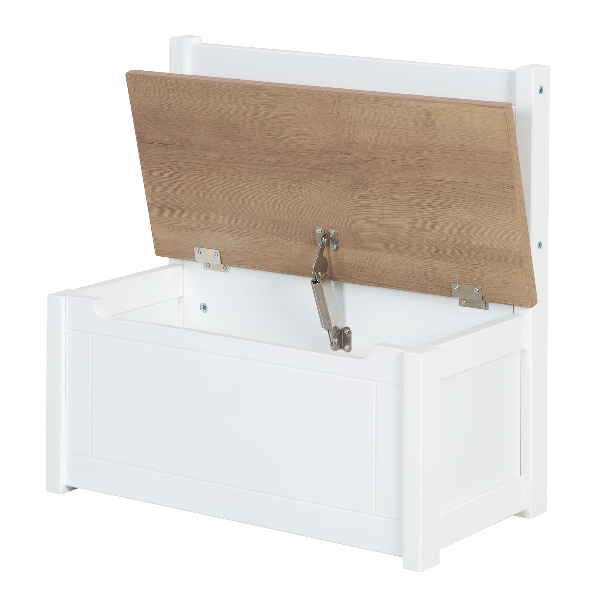roba Banc-Coffre à Jouets Woody pour Enfant en Bois - Résistant aux Rayures - avec Charnière de Sécurité à Fermeture Douce - dès 18 Mois - Blanc/Aspect Bois