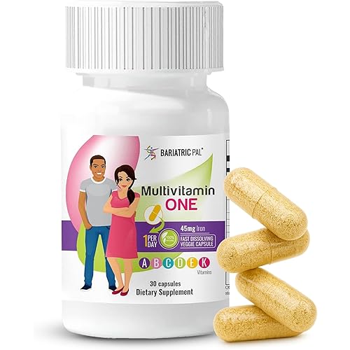 BariatricPal Multivitamin ONE 1 per Day! Bariatric Multivitamin Capsule with 45 mg of Iron | Easy to Swallow Capsule | Vitamin for Bariatric Surgery Patients | 30 Count (1 Month Supply)