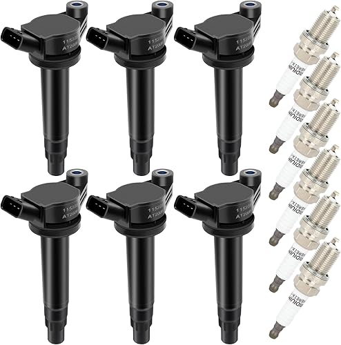 ROADFAR 6 bobinas de encendido con 6 bujías de iridio para Toyota Solara Sienna 2004-2008 3.3L V6 UF506