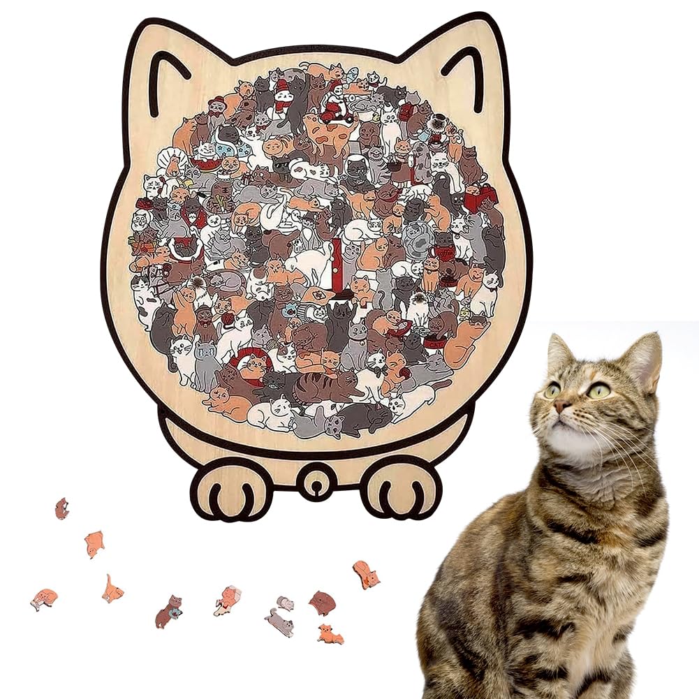 Cat Shaped Puzzle, 135pcs Cat Shaped Wooden Jigsaw Puzzle, Home Decor